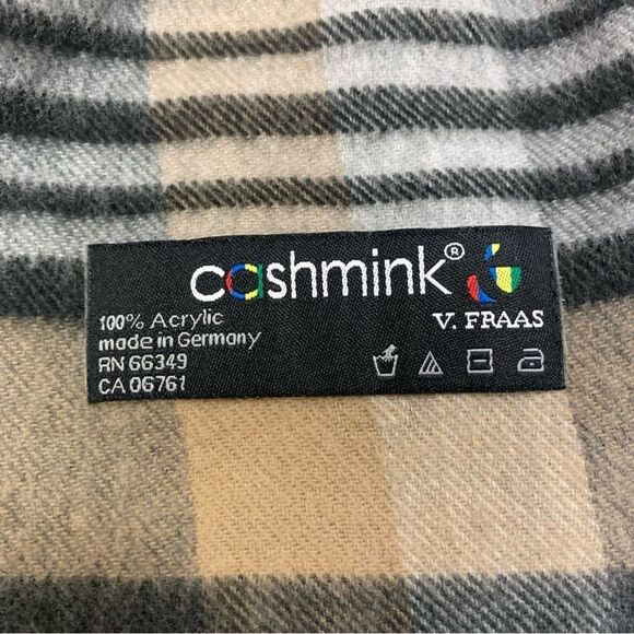 Cashmink V.FRAAS tan camel brown gray black plaid check fall winter scarf🔥 - Picture 3 of 6